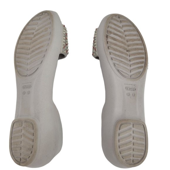 CROCS Size 5 Lina D'orsay Embellishes Flats Open Toe Gray Pink Slip On Womens - Picture 6 of 8